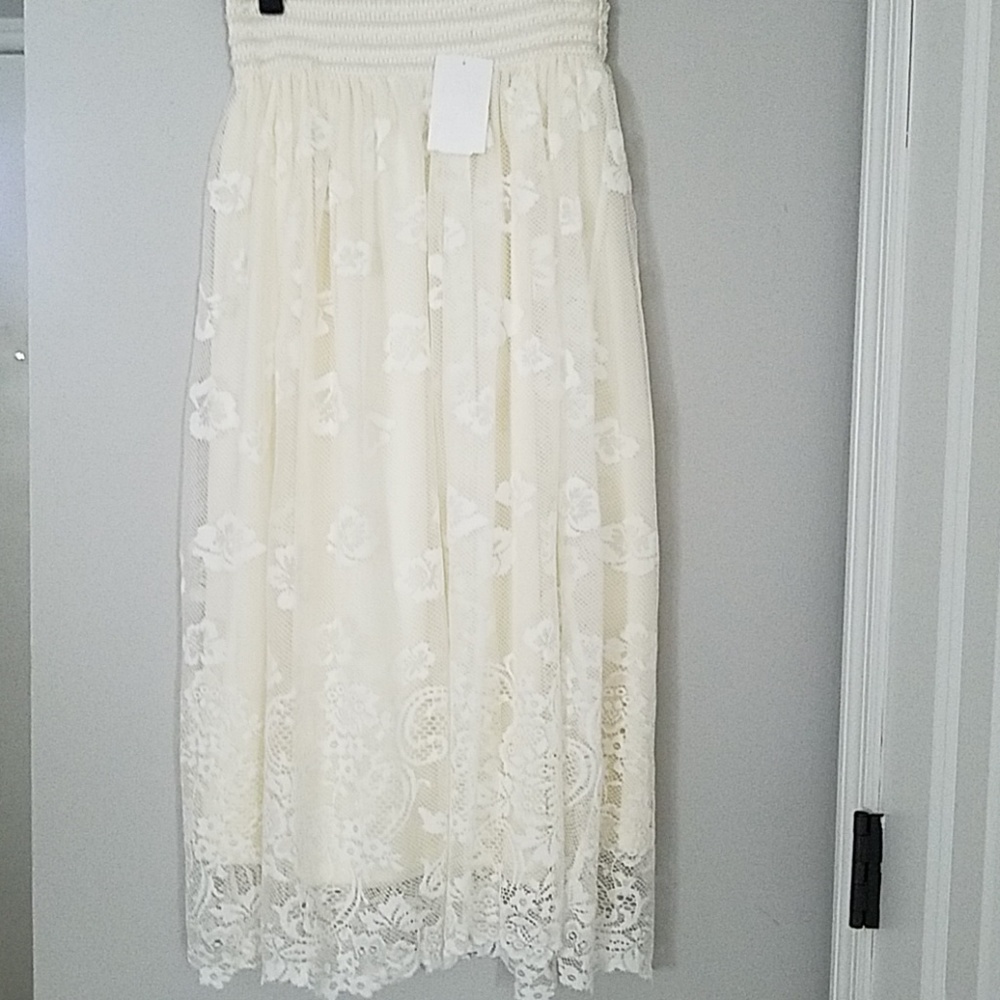 Boho Off White Midi Lace Overlay Skirt